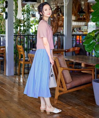 Tiaclasse 【洗える】異素材を組み合わせたカットソードッキングワンピース オフ×サックスストライプ