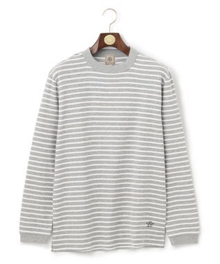 J.PRESS MEN ワッフルボーダー ロングTシャツ グレー系1