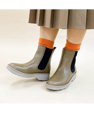 ing <ing>【WEB限定】【3E】【サスティナブルシリーズ】厚底サイドゴアショートブーツ カーキ