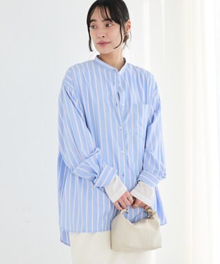 CRAFT STANDARD BOUTIQUE バンドカラーシャツ Stripe Sax