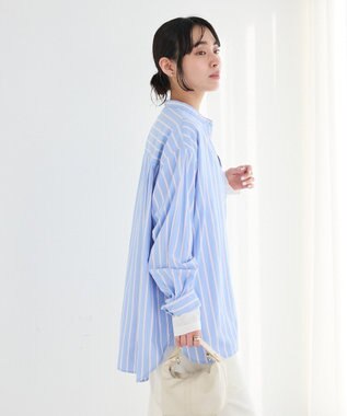 CRAFT STANDARD BOUTIQUE バンドカラーシャツ Stripe Sax