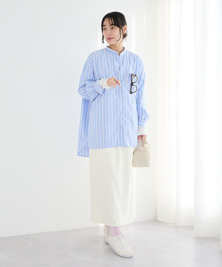 CRAFT STANDARD BOUTIQUE バンドカラーシャツ Stripe Sax