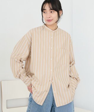 CRAFT STANDARD BOUTIQUE バンドカラーシャツ Stripe Beige