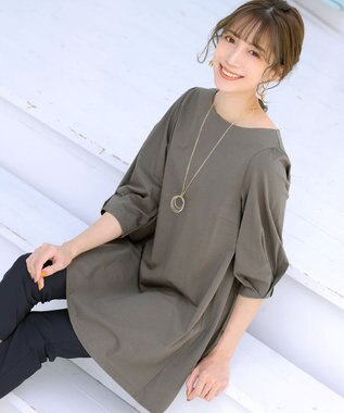 Tiaclasse L 【洗える】大人可愛いバックフレアカットチュニック グレージュ