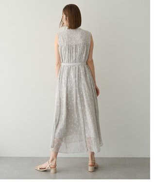 YECCA VECCA シアードット柄ギャザーワンピース Off White