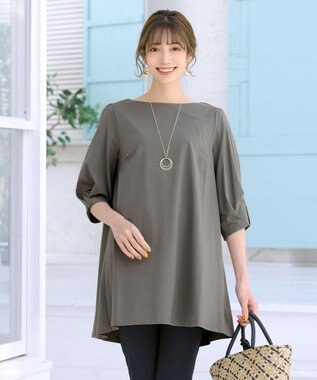 Tiaclasse L 【洗える】大人可愛いバックフレアカットチュニック グレージュ