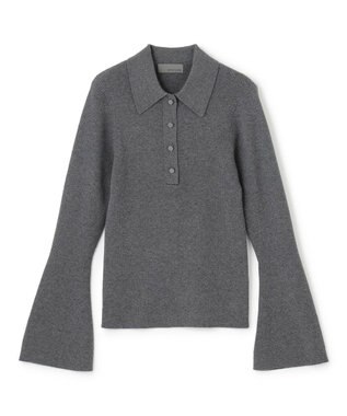 uncrave 【洗濯機洗い可】リブ フレアスリーブポロニット（uncrave STANDARD） チャコール