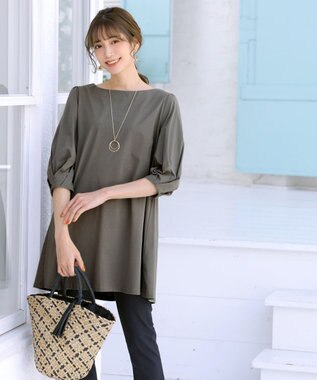 Tiaclasse L 【洗える】大人可愛いバックフレアカットチュニック グレージュ