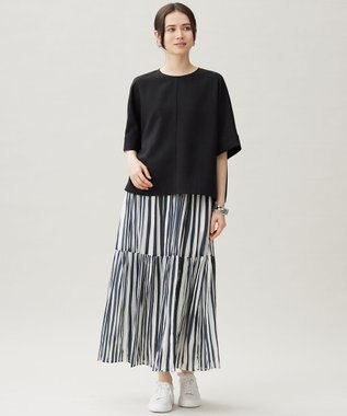 自由区 【セットアップ対応・接触冷感・UVカット・洗える】ライトリネンライク Tブラウス ブラック