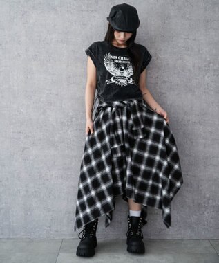 WEGO ネルシャツライクイレヘムロングスカート ブラック