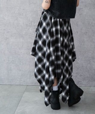 WEGO ネルシャツライクイレヘムロングスカート ブラック