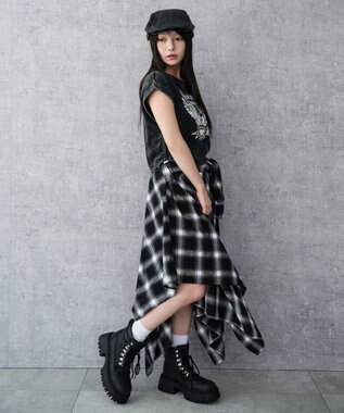 WEGO ネルシャツライクイレヘムロングスカート ブラック