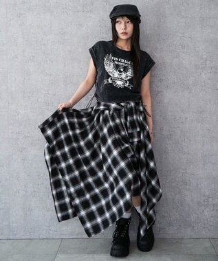 WEGO ネルシャツライクイレヘムロングスカート ブラック