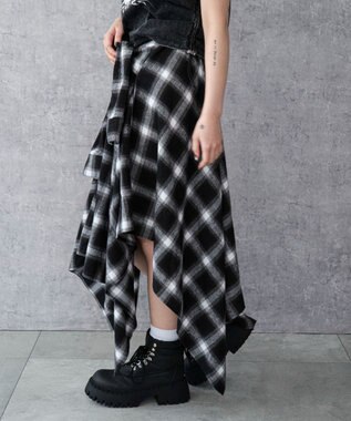 WEGO ネルシャツライクイレヘムロングスカート ブラック