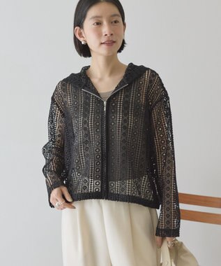 AMERICAN HOLIC 【先行予約】幾何学レースフードシャツ Black