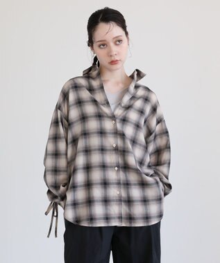 Green Parks ・ＥＬＥＮＣＡＲＥ　ＤＵＥ　チェックギャザーシャツ Ivory