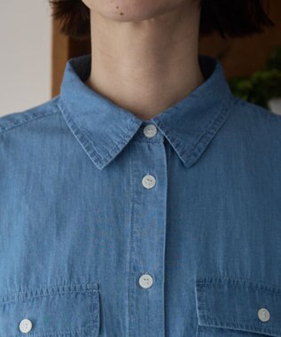 WEGO 【ANGIE VINTAGE】シアーデニムレギュラーカラーシャツ ブルー