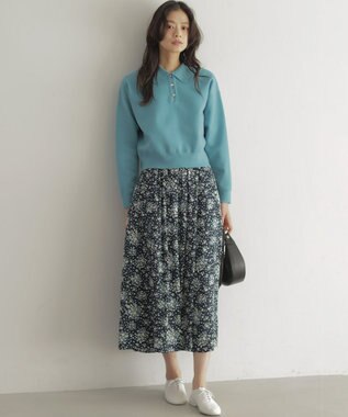 組曲 モザイクフラワープリント スカート ネイビー系5