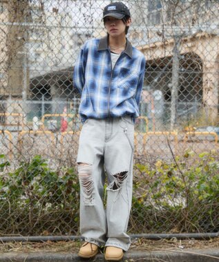 WEGO 【ユニセックス着用ITEM】オンブレチェックシャツジャケット ブルーチェック1