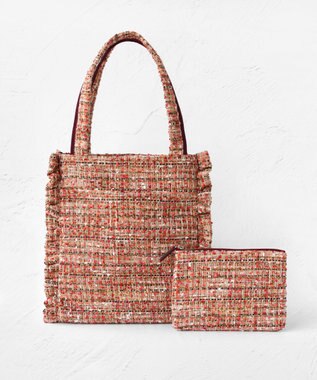 TOCCA 【ヨンア×大人百花×TOCCAコラボカラー有り】PRECIOUS WAVES BAG WITH POUCH ポーチ付きトートバッグ サーモンツイード