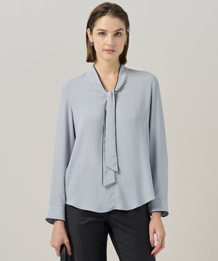 【接触冷感・UVケア・速乾・洗える】BackSatinAmunzen 配色ボウタイブラウス