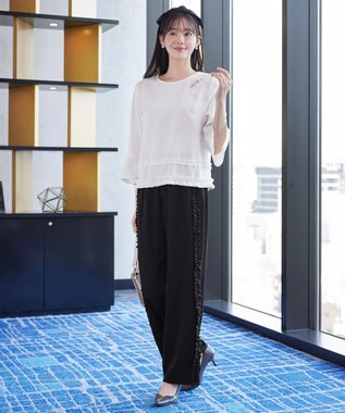 Tiaclasse L 【ブラウス×パンツ2点ット】フリルデザインセットアップ オフホワイト