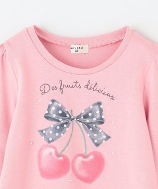 ANY KIDS ガーリーアート 長袖Tシャツ ピンク（リボン×サクランボ）