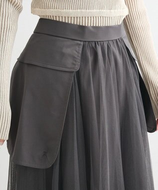 Green Parks ・ｆｕｒｒｙ　ｒａｔｅ　チュールワークポケットスカート Charcoal Gray