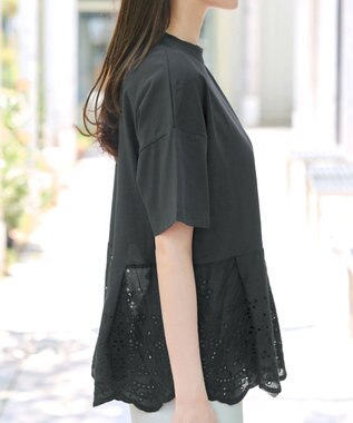 Tiaclasse 【洗える】刺繍レースドッキングカットソートップス チャコールグレー