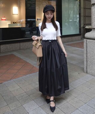 Green Parks ランタン型ニットドッキングタフタワンピース Off White