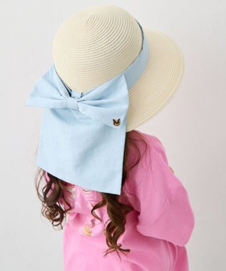 ANY KIDS 【UVカット】【日よけ付き】リボンブレードハット エクリュ×サックスリボン