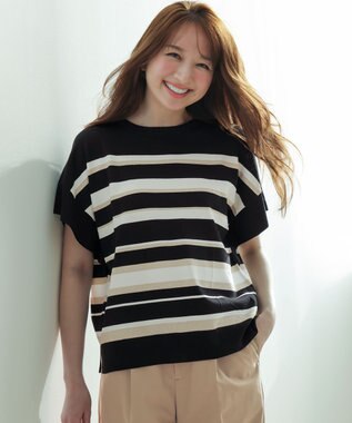 ANY SIS 【アイスタッチ】フレンチスリーブ ニット ブラックベース×ゴールドラメ