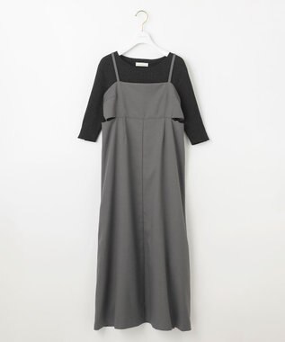 ANY SIS L 【洗える・2SET】カットデザインスタイルアップ ワンピース×ニット グレー×ブラック