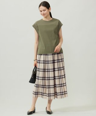 自由区 L 【カタログ掲載・洗える】リネンサッカーコンビブロッキング カットソー オリーブ