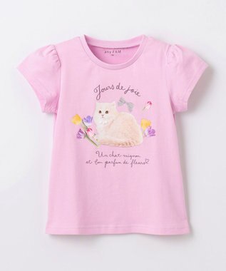 ANY KIDS フォトプリント ネコ Tシャツ ピンク