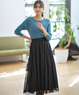 ANY SIS 【ウールブレンドシリーズ】ベースネックリブコンビ ニット ブルー