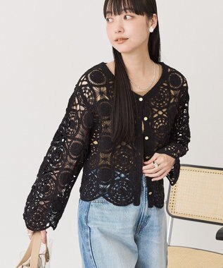 AMERICAN HOLIC クロシェニットVネックカーディガン Black