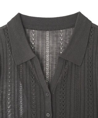 CRAFT STANDARD BOUTIQUE レースニット衿付き半袖カーディガン Dark Gray