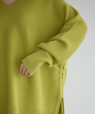 YECCA VECCA Vネックドロストデザインニット Lime Green
