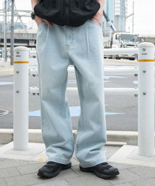 WEGO 【ユニセックス着用ITEM/SMLサイズ展開】ルーズテーパードデニムパンツ デニム淡色