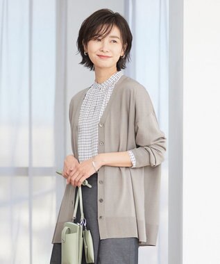 J.PRESS LADIES 【洗える】 シルキーレーヨンストレッチ Ｖネック カーディガン ブラウン系