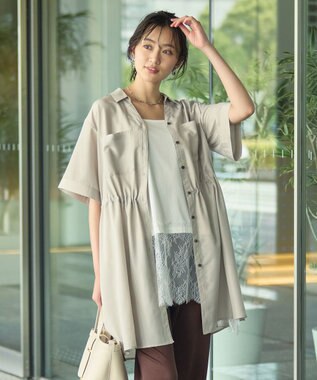 Green Parks ウエストリボンミディ丈ワンピース Beige