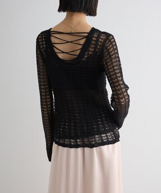 Green Parks ＳＥＴ２点　クロシェ風ニットプルオーバー Black