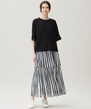 自由区 【セットアップ対応・接触冷感・UVカット・洗える】ライトリネンライク Tブラウス ブラック