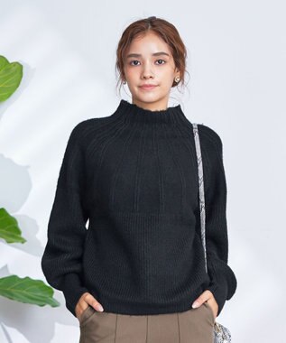 Tiaclasse 【洗える】ピンタックボトルネックニットトップス ブラック