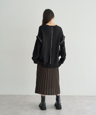 earth music&ecology 【洗濯機洗い可 / 選べる丈】アンチピリングC/A選べる丈配色ニット ブラック