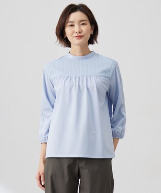 【洗える】プレーティングジャージー モックネックカットソー