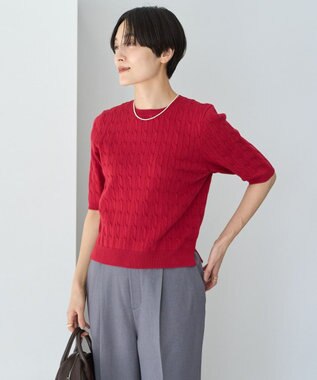 AMERICAN HOLIC ケーブル５分袖ニットプルオーバー Red