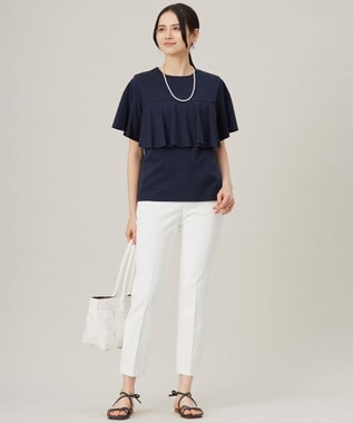 自由区 【接触冷感・UVカット・吸水速乾・抗菌防臭・洗える】ハイツイストポンチフレアディティール カットソー ネイビー