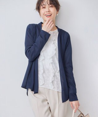 組曲 L 【冷房対策】パウダリージョーゼットカーディガン ネイビー系